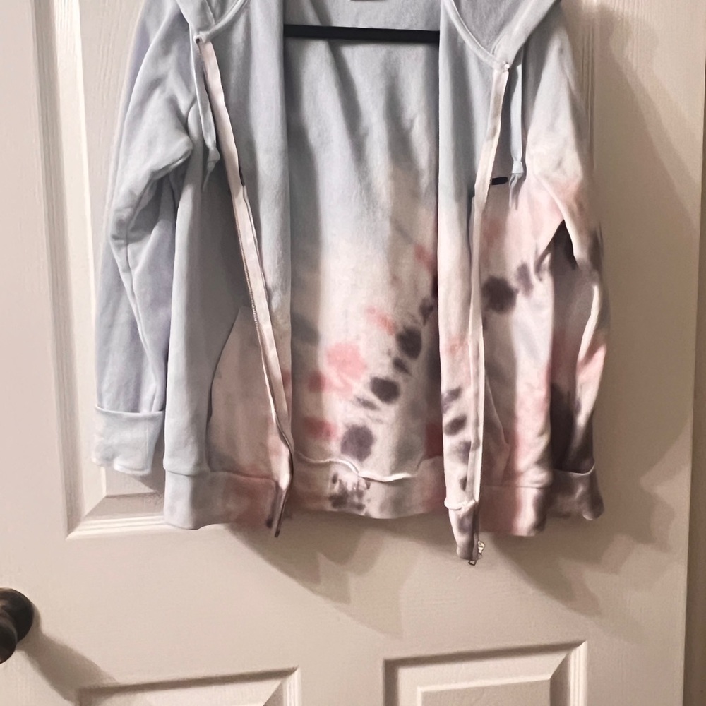 PINK Victoria's Secret Kids Tie-Dye Zip Hoodie - Pastel Blue, Pink & Gray